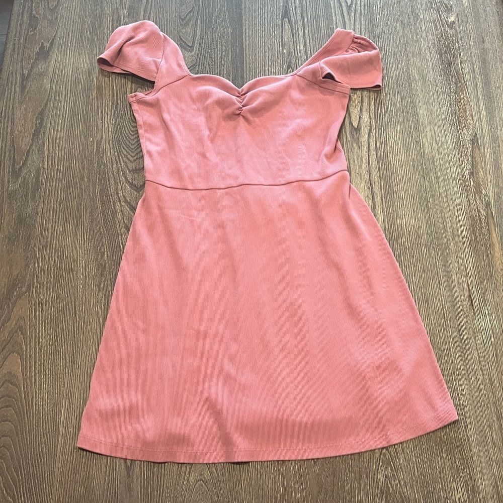 Wild Fable Fit & Flare Knit Skater Mini Dress Cap Sleeves Mauve Pink Size XL